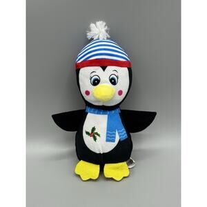 Pipeline Games Penguin Winter Plush In Striped Hat 10” Stuffed Animal